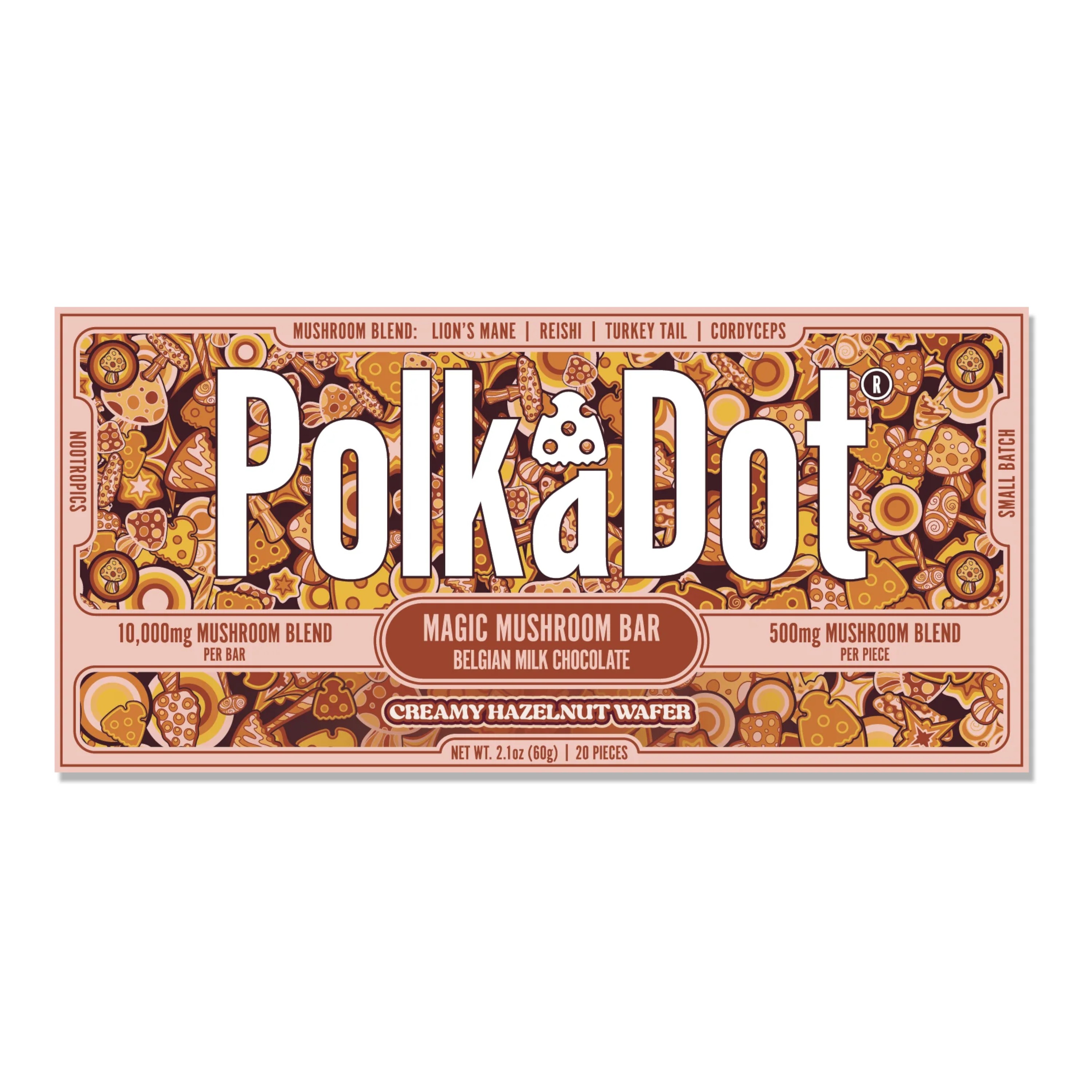 POLKA DOT MAGIC MUSHROOM BAR 60GR • CREAMY HAZELNUT WAFER - POLKA DOT MAGIC MUSHROOM BAR 60GR CREAMY HAZELNUT WAFER