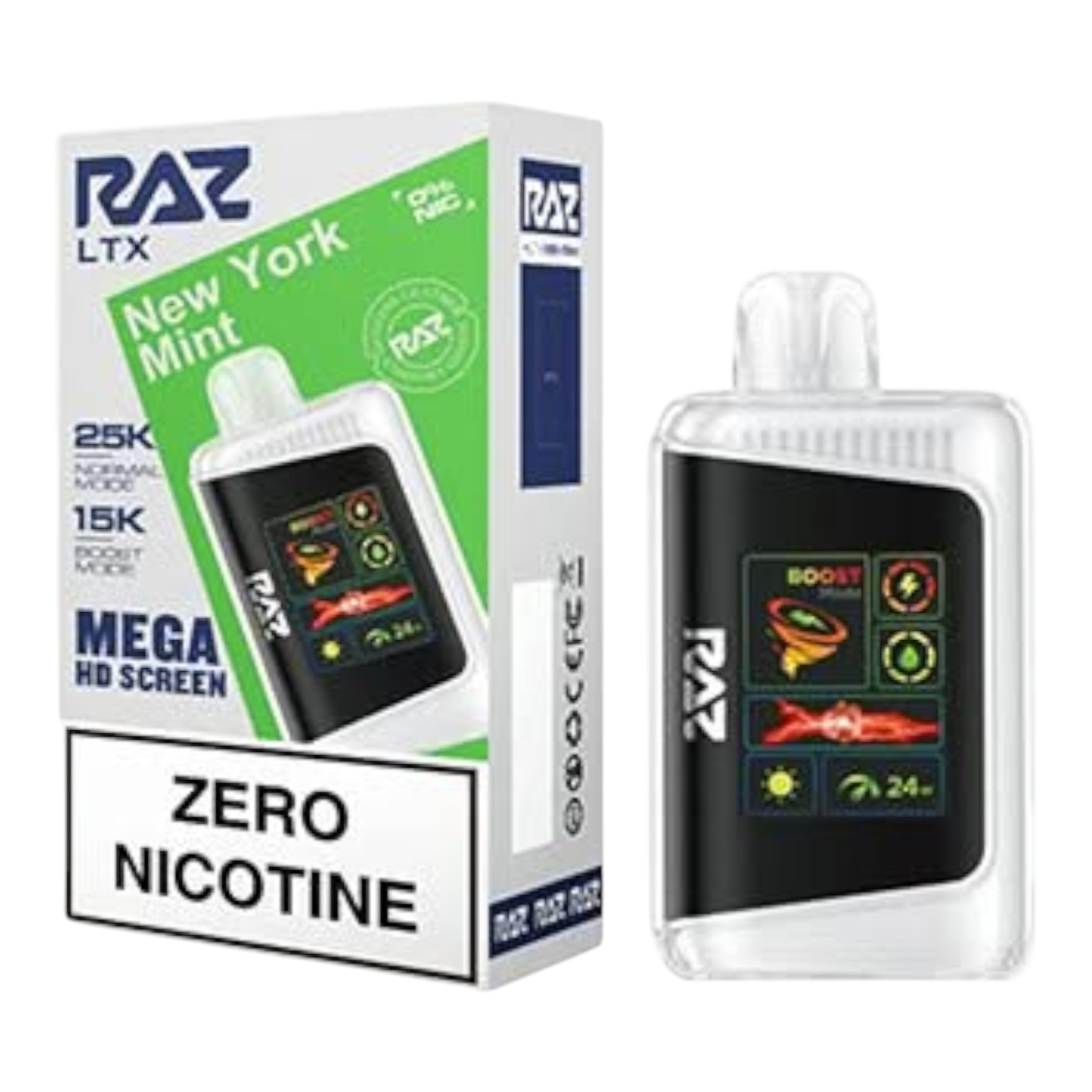 RAZ LTX 25K ZERO NIC • NEW YORK MINT - RAZ LTX 25K ZERO NICOTINE NEW YORK MINT